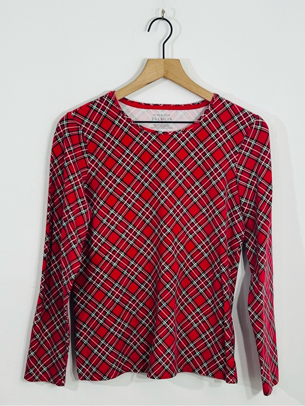 The Talbots Tee Long Sleeve Red Plaid Perfect For Fall Winter Stretchy Comfy